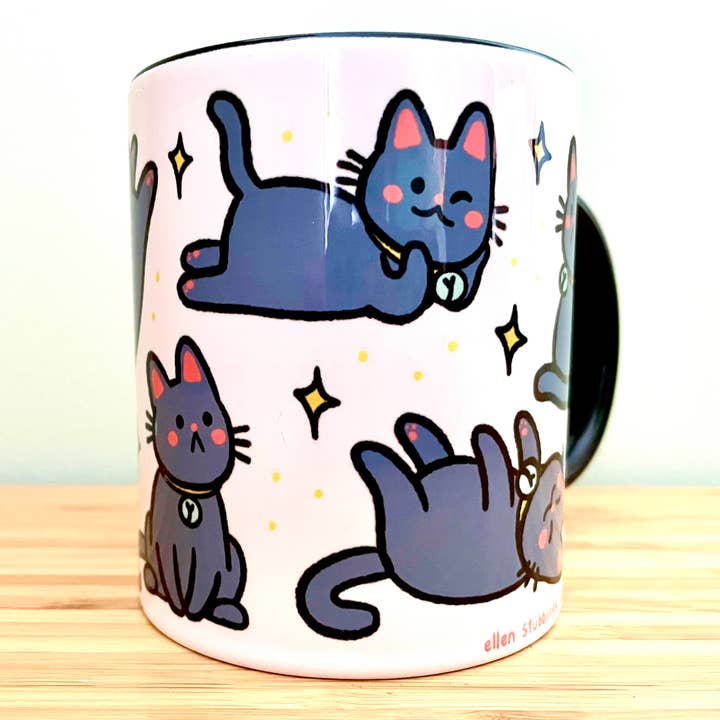 Grey Cat 11oz Mug for wholesale by Ellen Stubbings Illustration