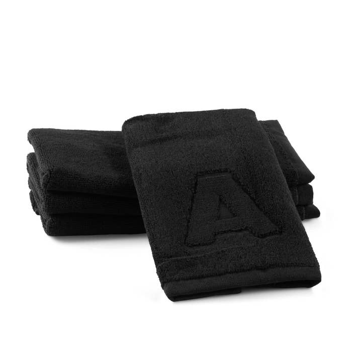 Waterdale Collection - Wholesale Hand Towel - Black Initial Embossed Finger Towel (Set of 2 Towels)