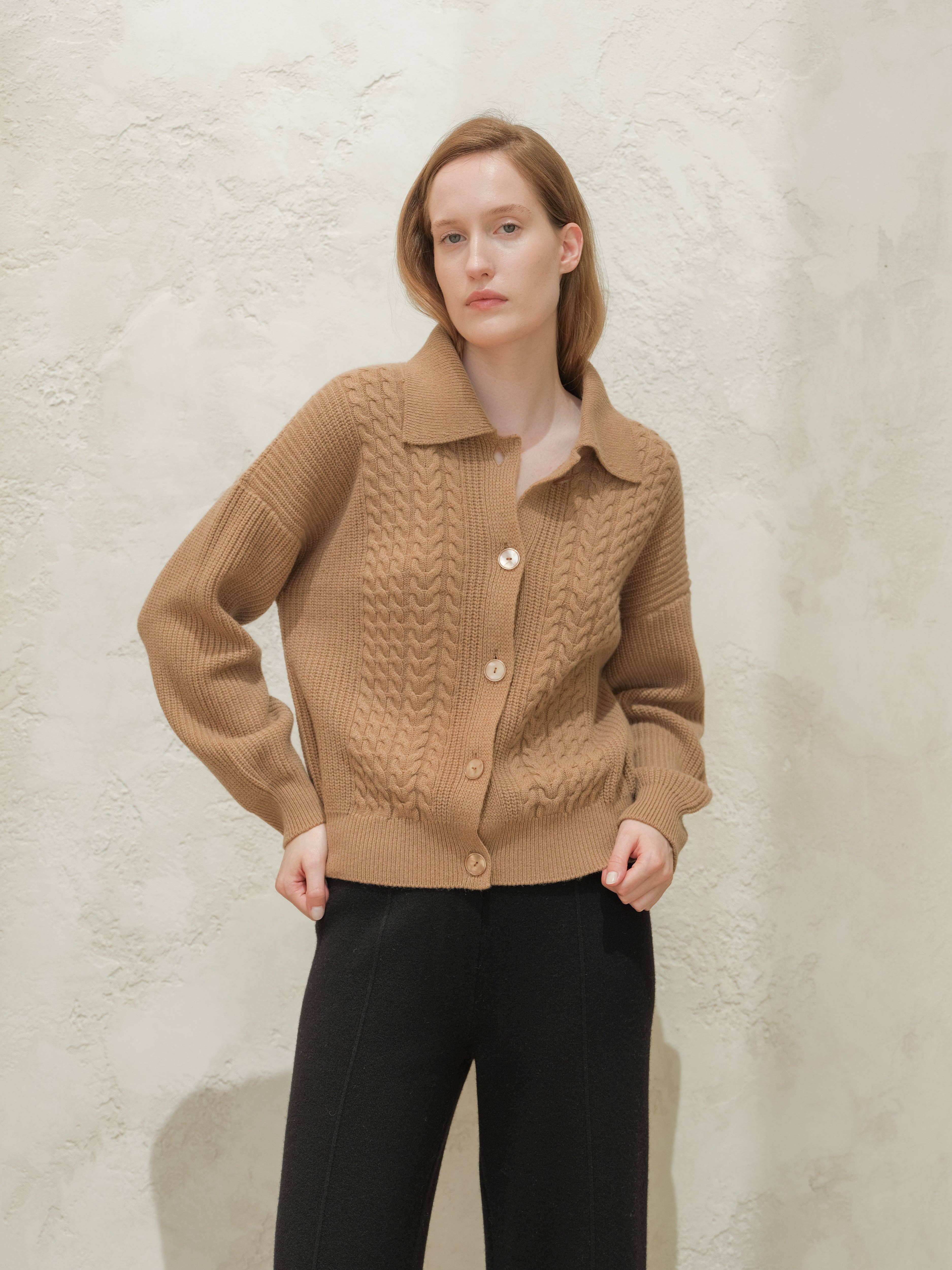 Lèmme – Cardigan - Mulher por atacado – Cardigan polo com tramas em mistura de cashmere16