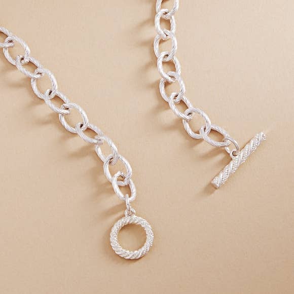 Designature New York - Wholesale Link & Chain Necklace - Textured Vintage Metal Toggle Clasp Short Necklace