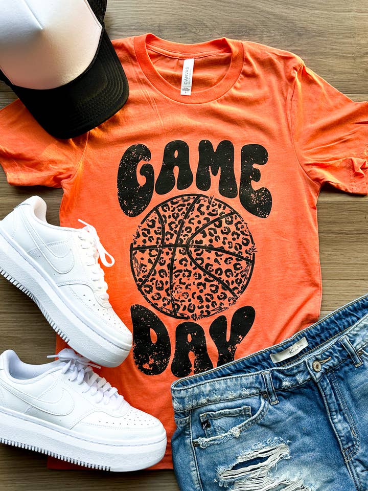D&E Tees - Wholesale Screen Printed T-Shirt - Women's - Game Day Basketball Leopard Graphic Tee4