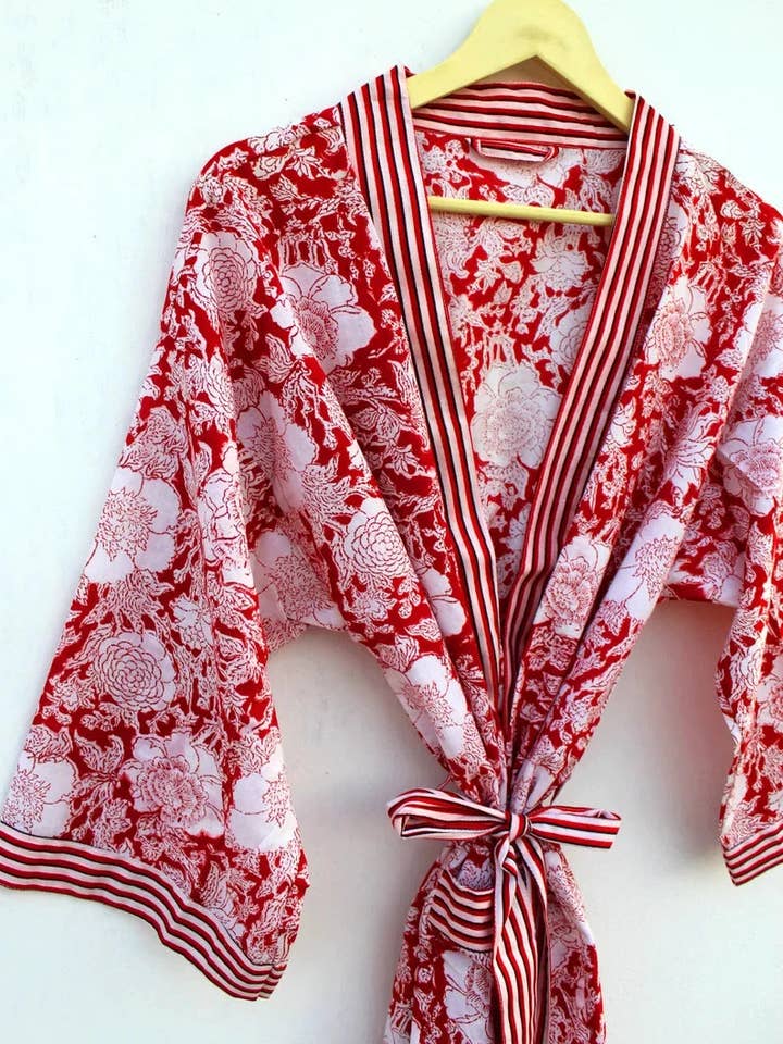 GYPSY STUDIO – Engroshandel Morgenkåbe - Dame – Bloktryk Kimono Kjoler Brudepige Kimono Kjole Blomster Kimono Kjoler