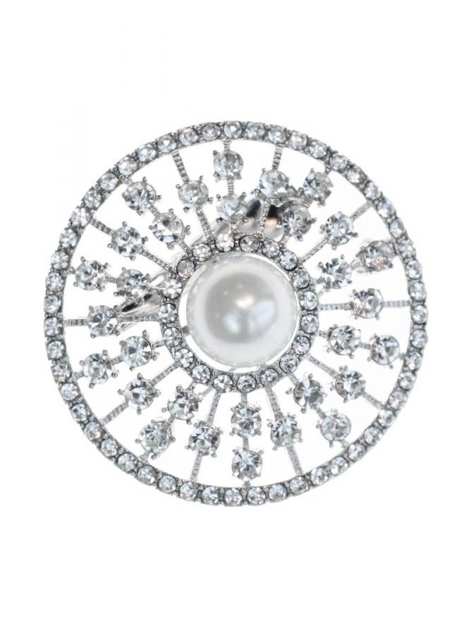 Art Deco Pearl & Crystal Swirl Hairclip & Brooch for wholesale by Rosie Fox