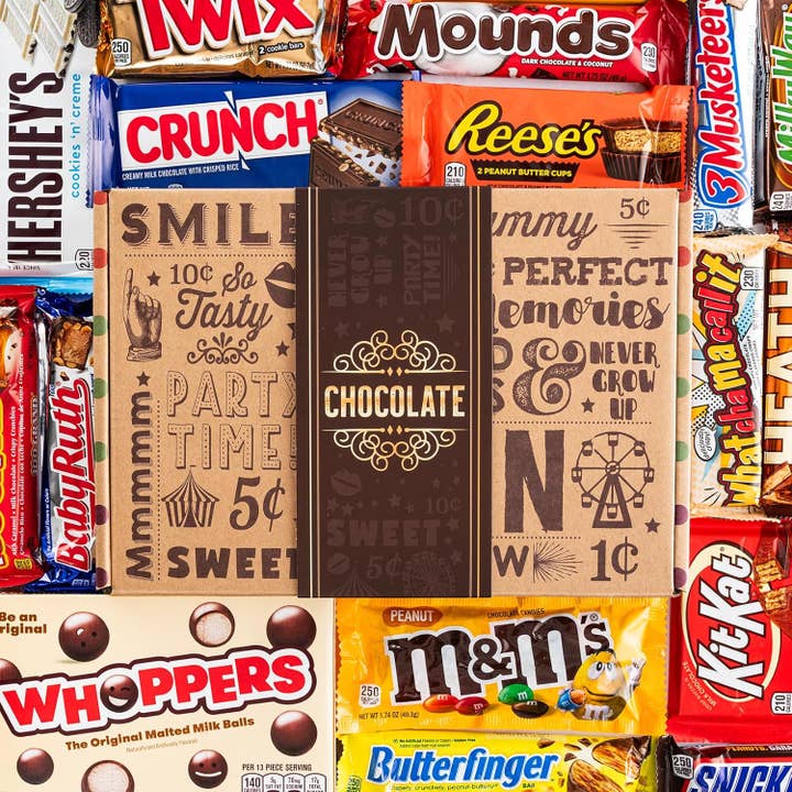 Vintage Candy, LLC – wholesale Chocolate box – Chocolate Lovers Full Size Candy Bar Gift Basket