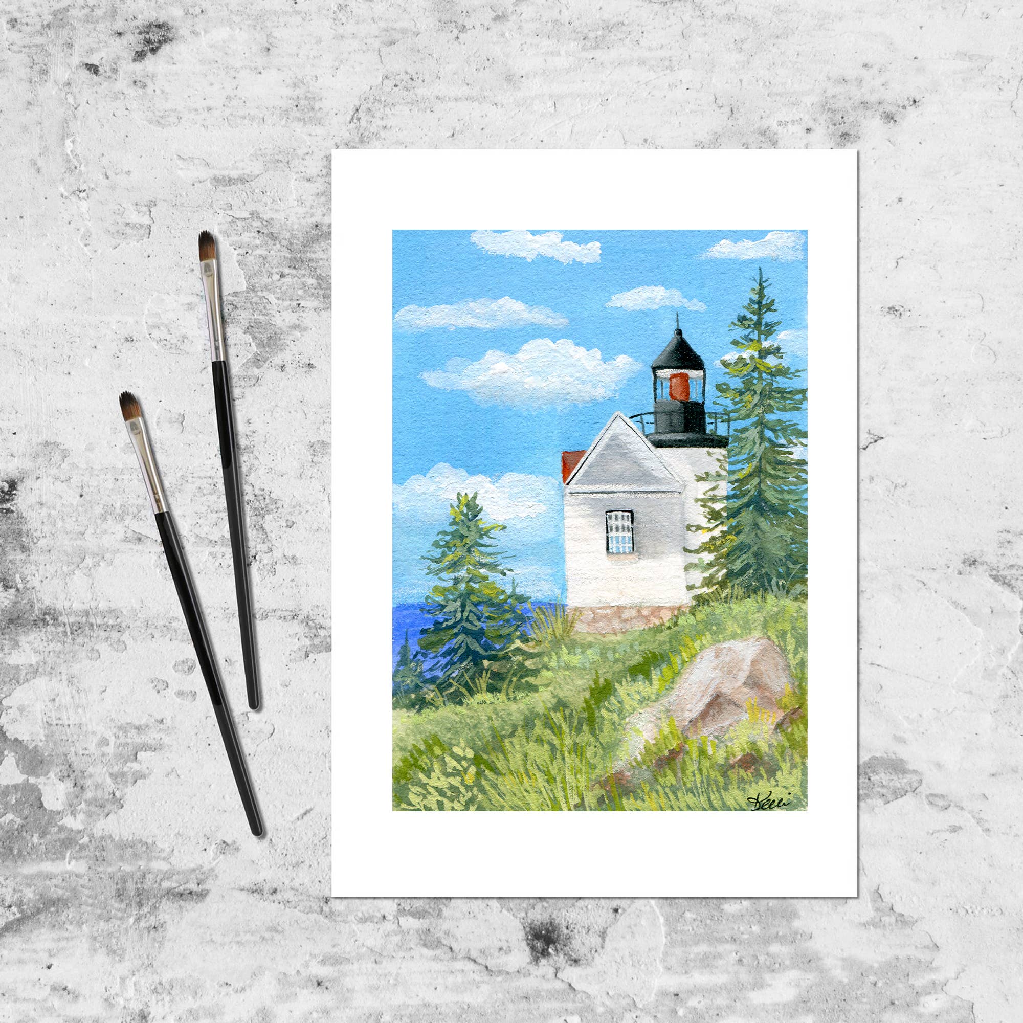 Kelli McNichols Art - Vente Carte de vœux classique - Phare de Bass Harbor1