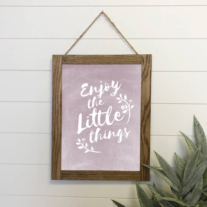 Enjoy the Little Things Canvas Wood Sign Framed Wall Art for wholesale by Hangout Home
