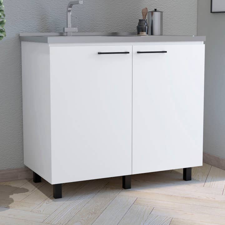TUHOME FURNITURE - Vente Armoire - MEUBLE DE BASE POUR ÉVIER UTILITAIRE NAPOLES 2, BLANC0