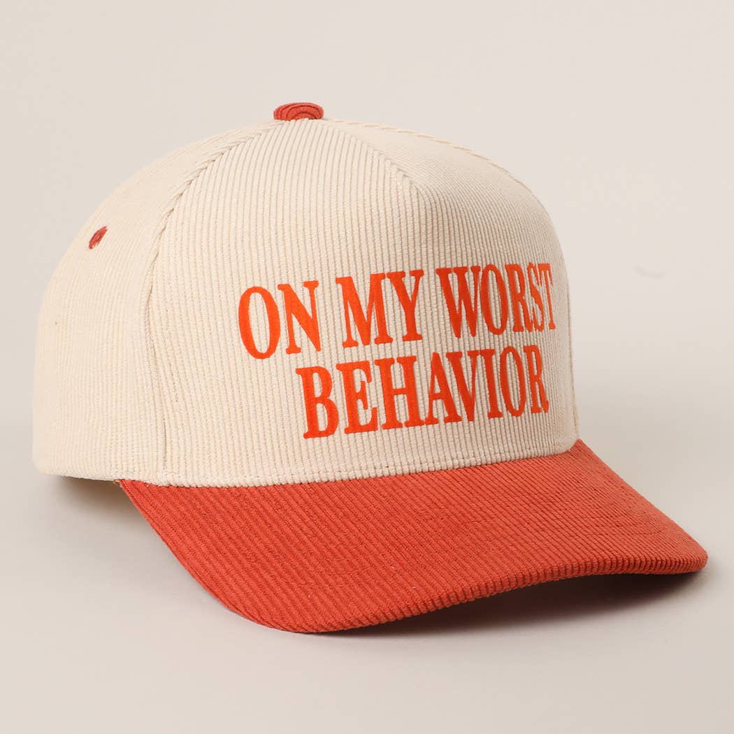 Fashion City - Wholesale Trucker Hat - Unisex - ON MY WORST BEHAVIOR Corduroy Trucker Hat16