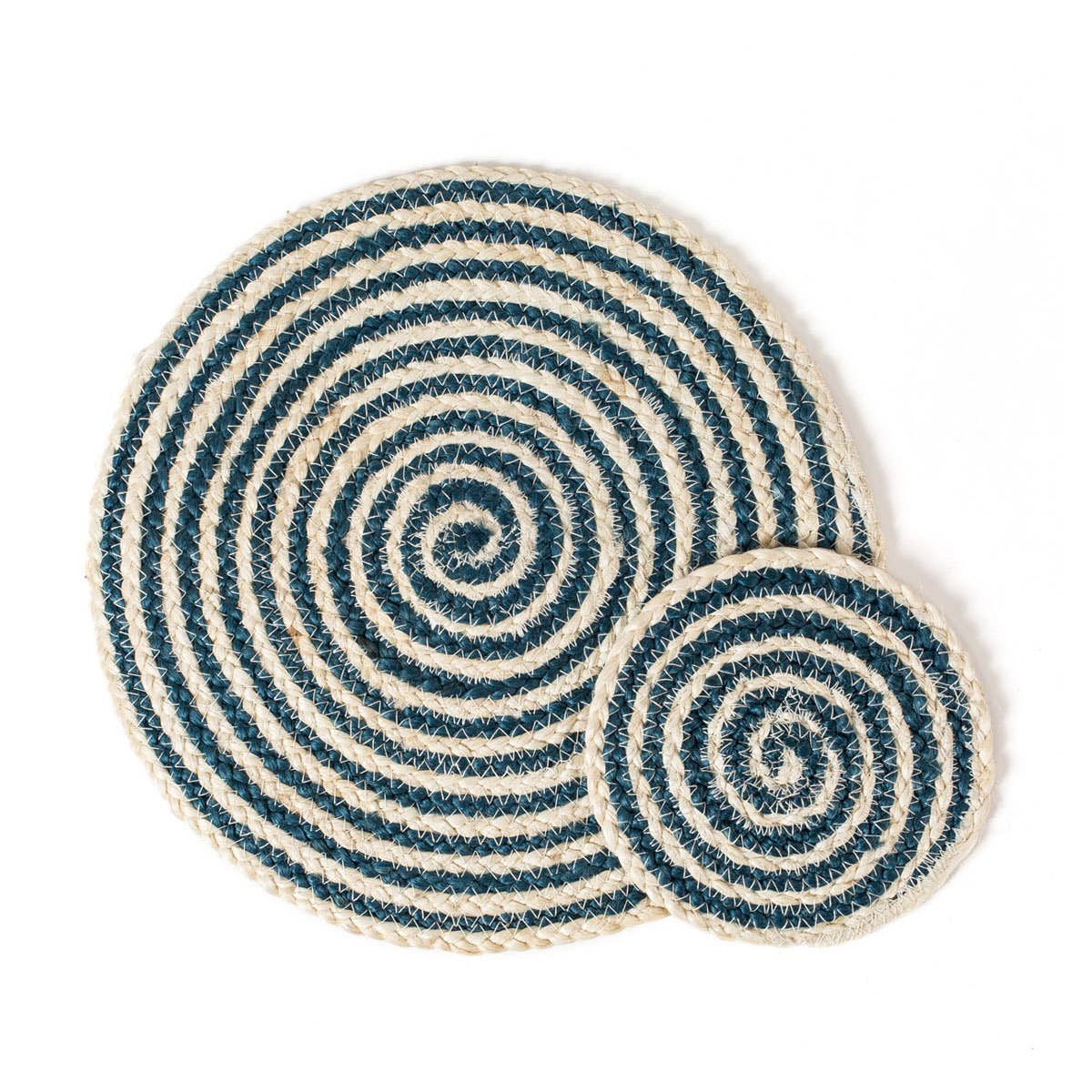 KORISSA – Engroshandel Bordskånere – Håndvævet Kata Spiral Coaster Trivet-Blå-sæt af 45