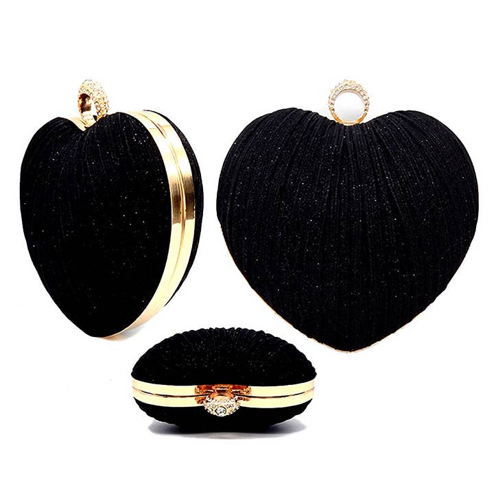 Glitter Mesh Cover Heart Clutch Bag for wholesale by Diacly