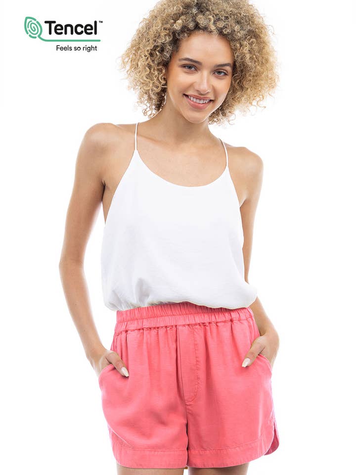 Tencel Elasticized Curved Hem Shorts for wholesale by Naked Zebra