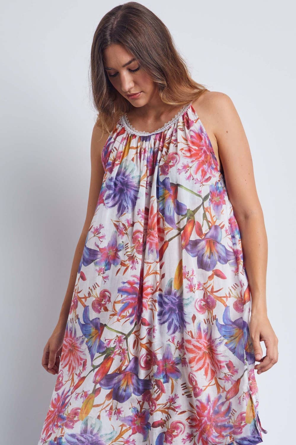 Floral Lilly Flora Cotton Voile Sleeveless Lounger Nightdress for wholesale on Faire