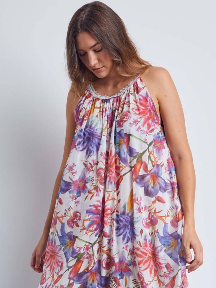 Floral Lilly Flora Cotton Voile Sleeveless Lounger Nightdress for wholesale on Faire0