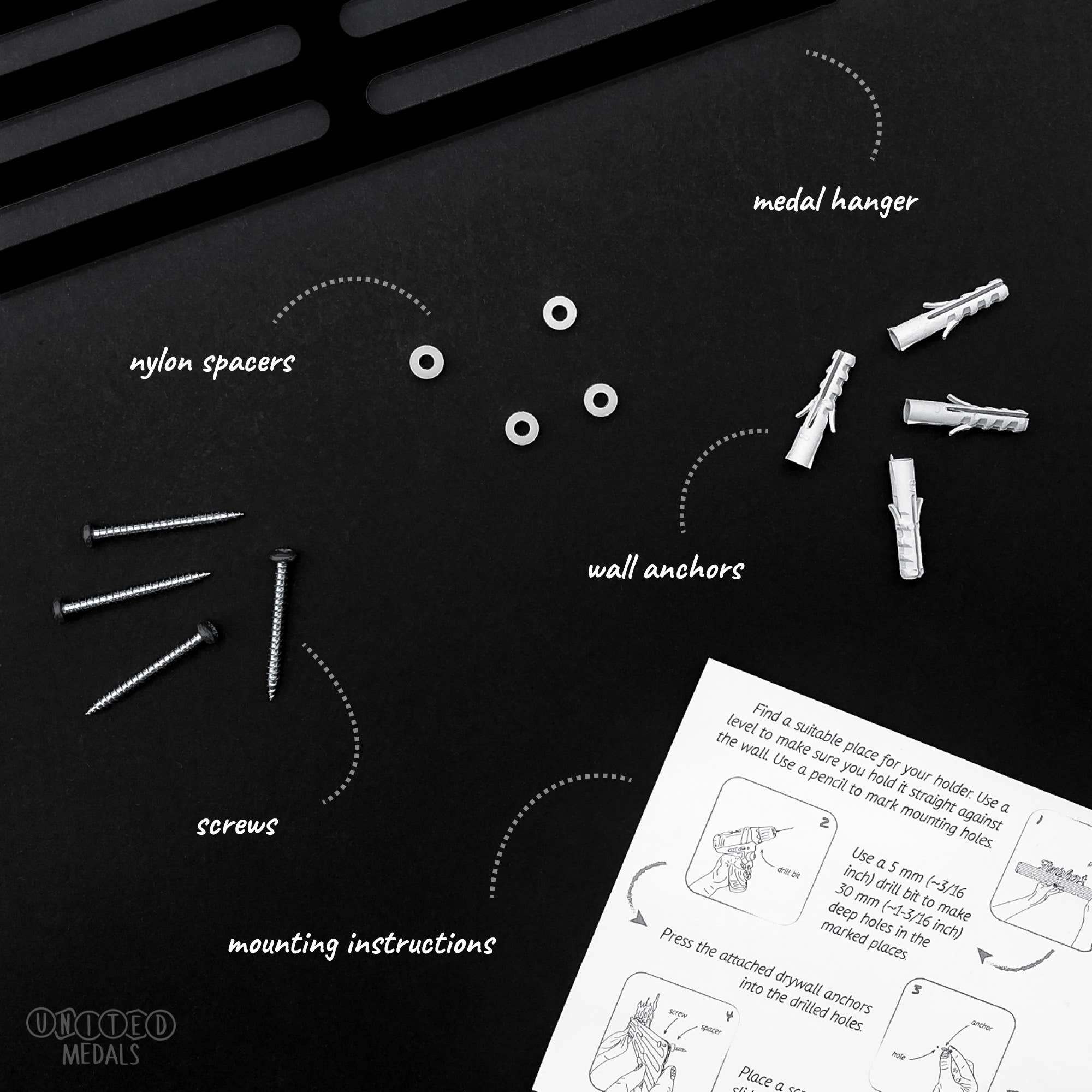 United Medals - Vente Décoration murale - Porte-médaille SHE BELIEVE SHE COULD V2 - Noir mat - Grand6