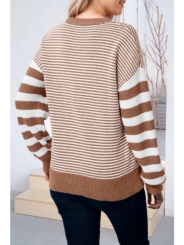 66DISCO - Wholesale Knit Sweater - Women's - Stripe Geometric Textured Long Sleeve Knit Sweater (S-2XL)
