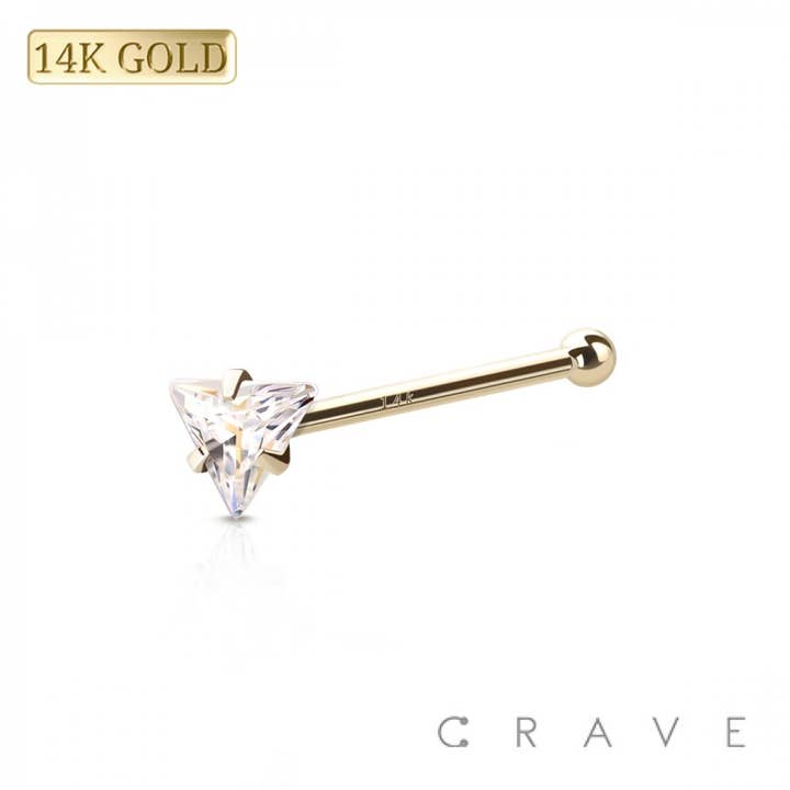 14 KARAT GOLD NOSE BONE STUD WITH TRIANGLE PRONG SET for wholesale on Faire