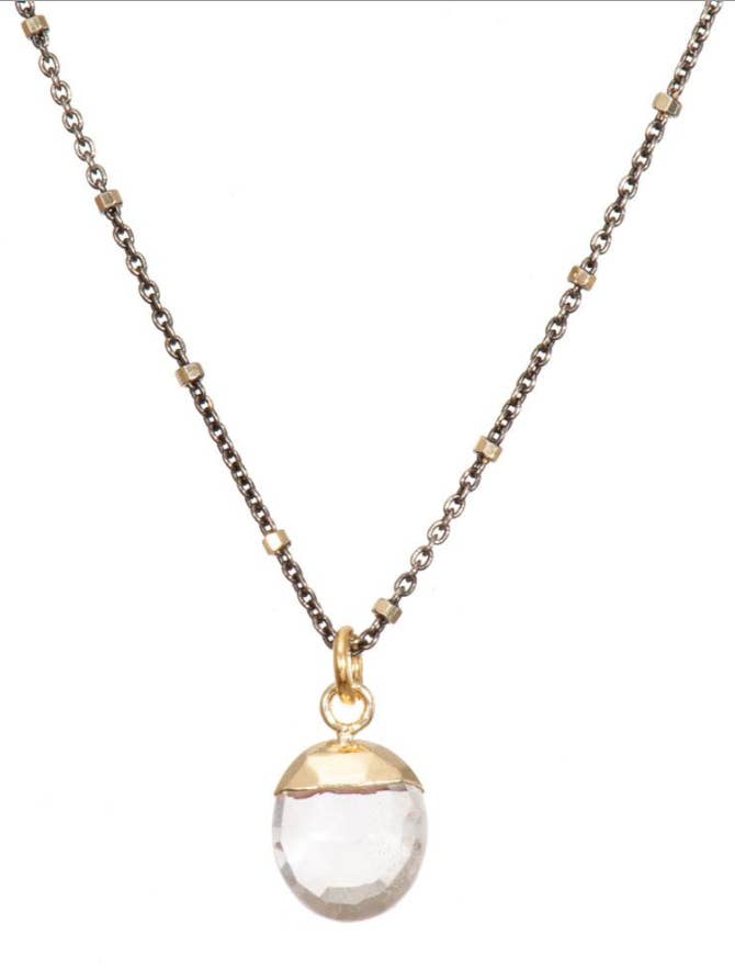 Faceted Crystal Quartz Pendant Necklace for wholesale by AJS Design Studio