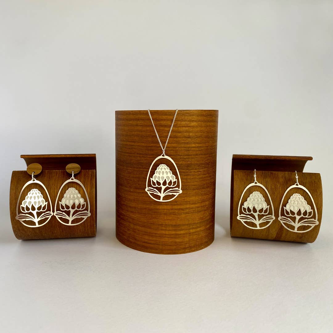 Go Do Good - Wholesale Stud/post earrings - Australian Waratah Flower Silver Dangle Stud Earrings2