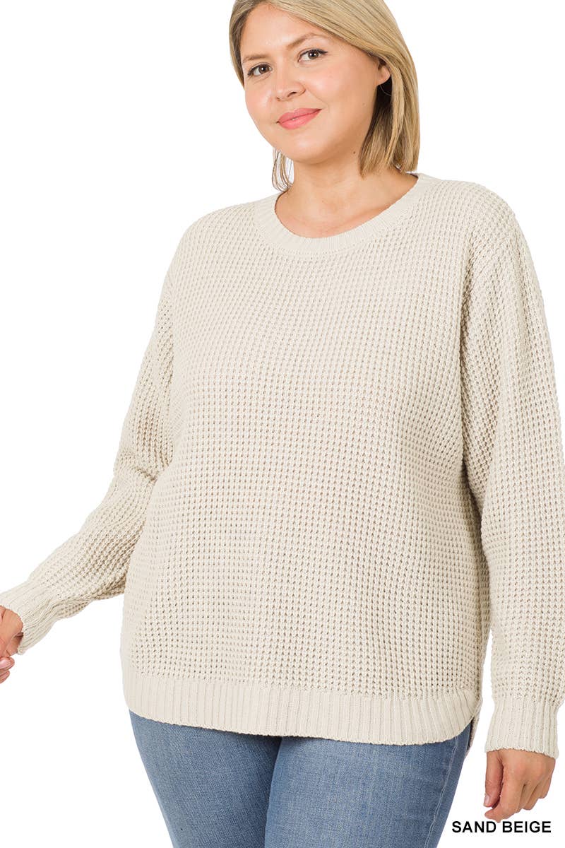 42POPS - Wholesale Knit Sweater - Women's - ",,,,...Plus size Basic Waffle Sweater30