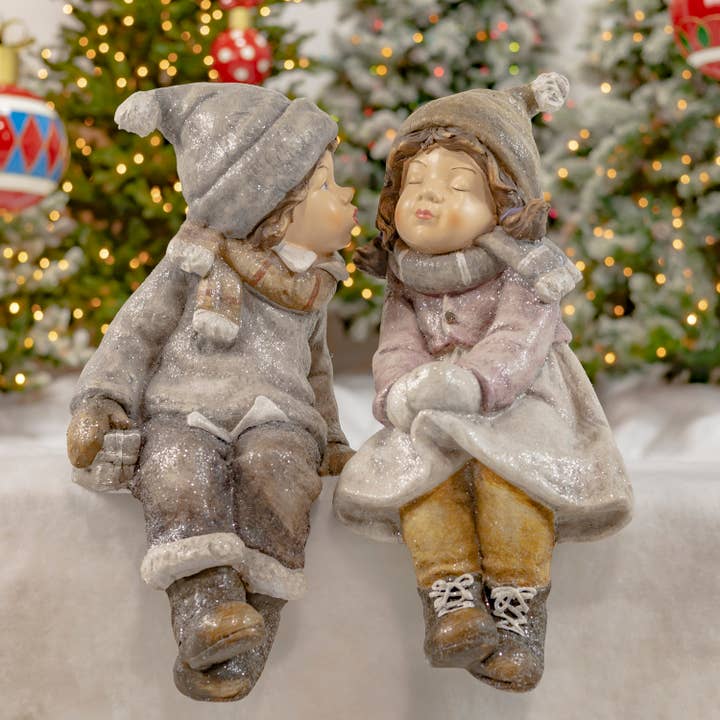 Christmas "Sit & Kiss" Tushka Figurines- 2PC/Set for wholesale by Zaer Ltd. International