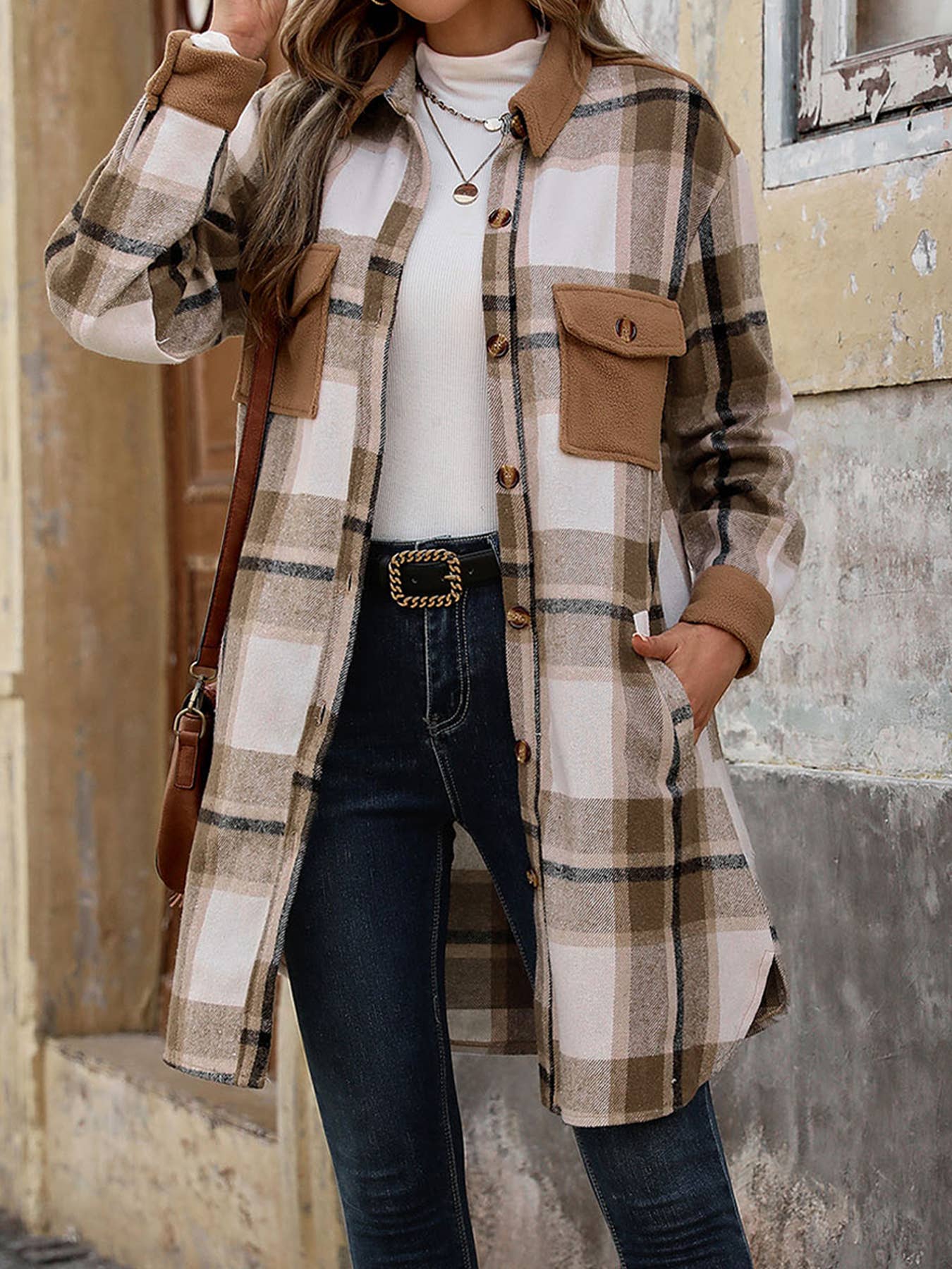 Masyal - Wholesale Shirt Jacket/Shacket - Women's - Autumn and winter retro brushed long plaid shirt jacket0
