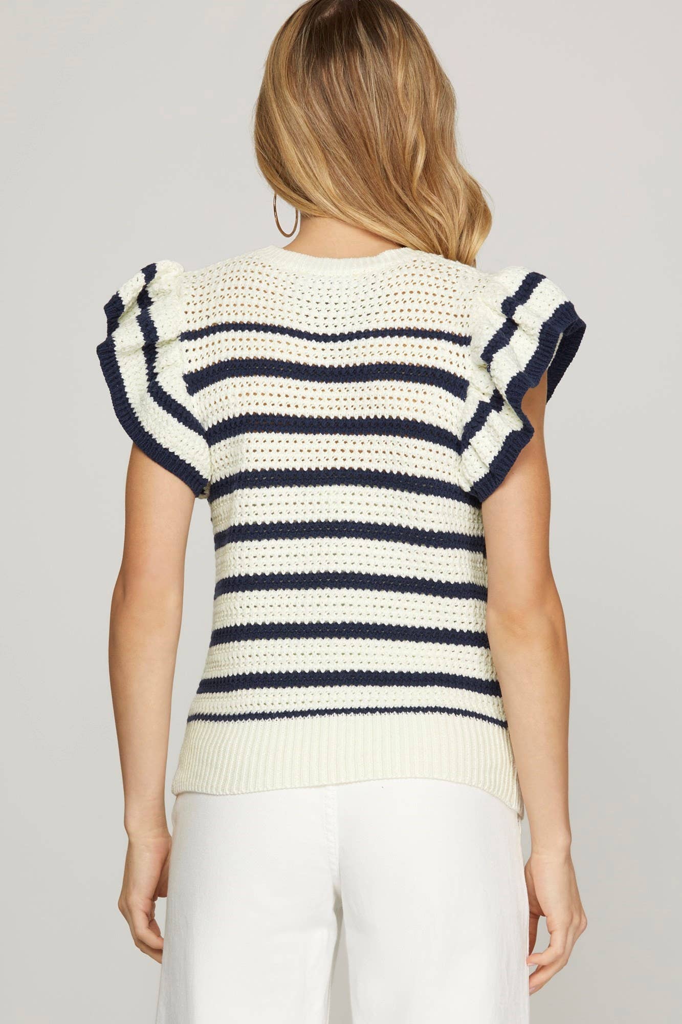 Peace Love Line - Venta al por mayor Jersey de punto - Mujer - PL5588 - TOP DE CROCHÉ CON MANGAS CON VOLANTES2