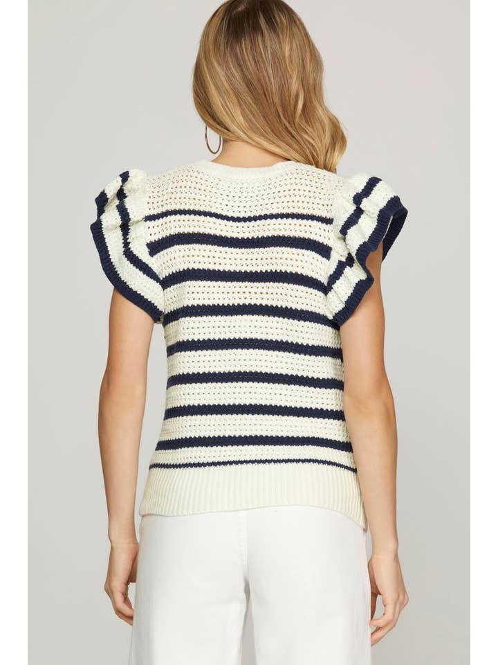 Peace Love Line - Venta al por mayor Jersey de punto - Mujer - PL5588 - TOP DE CROCHÉ CON MANGAS CON VOLANTES2