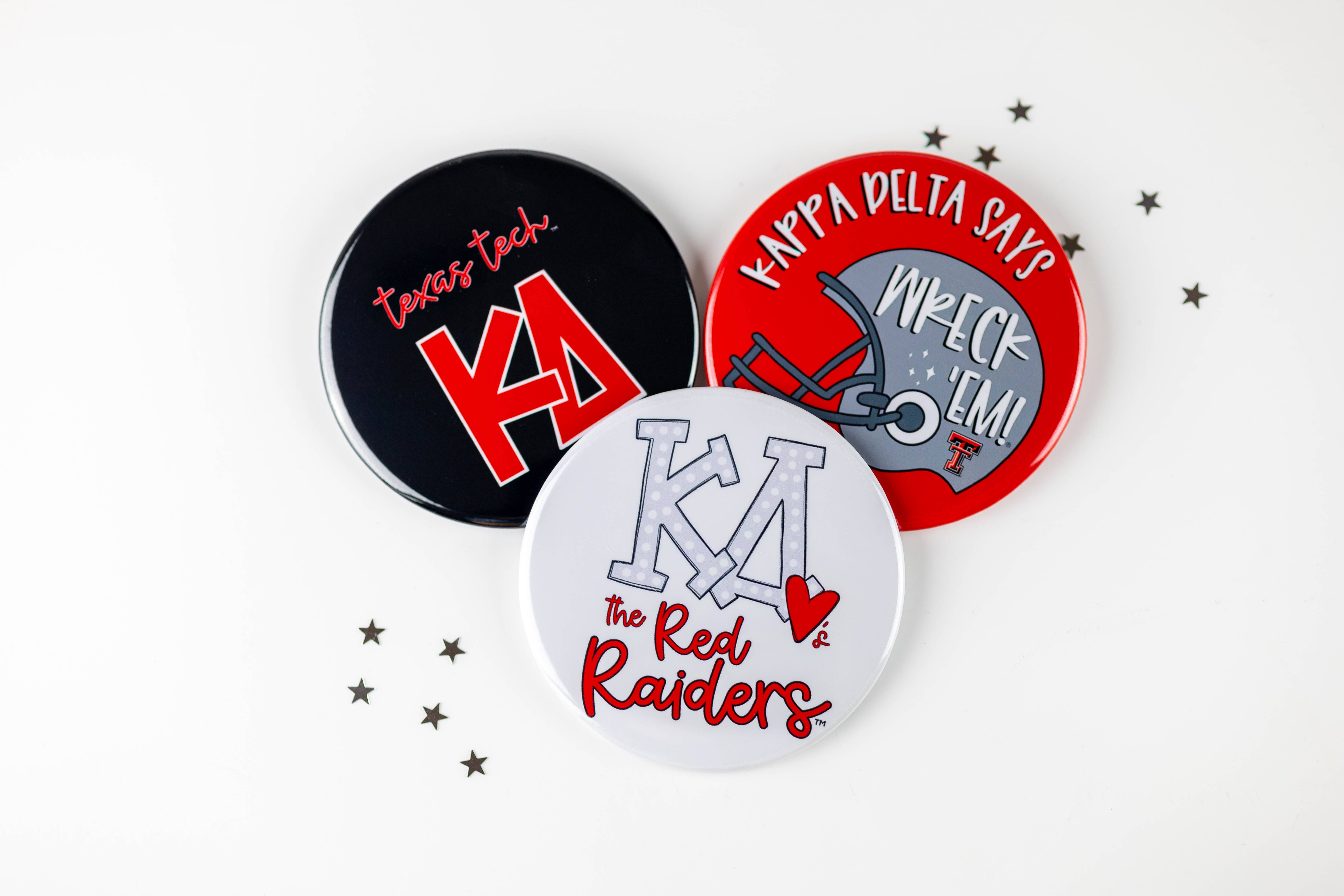 Tailgated Co. – Alfinete/botão de lapela por atacado – Botão de Dia de Jogo da Irmandade Kappa Delta Texas Tech3