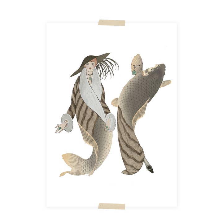 Postkartencollage, Museumssammlung - Marienfisch, grau für den Großhandel von Lylies