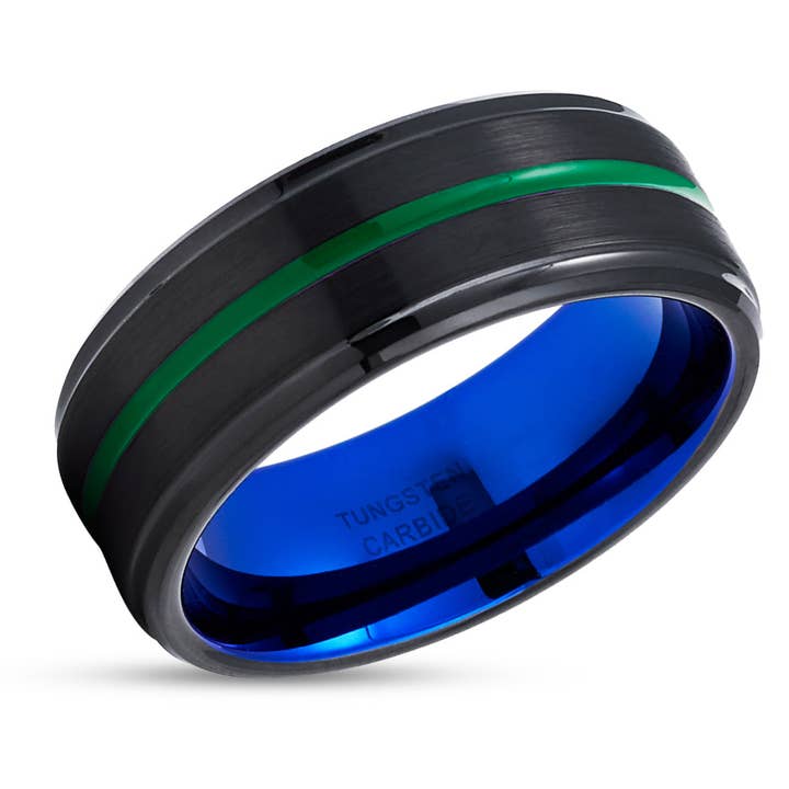 Green Tungsten Wedding Ring - Blue Tungsten Ring - Black Wedding Ring - Engagement Ring for wholesale by Lucky Love Rings