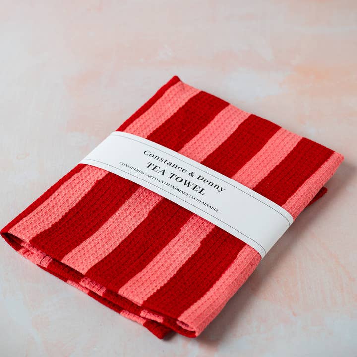 NEW WIDE STRIPE CRIMSON tea towel for wholesale by Constance & Denny