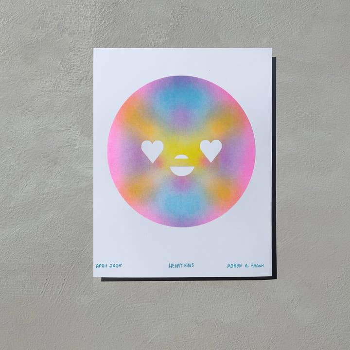 Robyn A. Frank Artworks - Wholesale Art Print - Heart Eyes risograph art print2