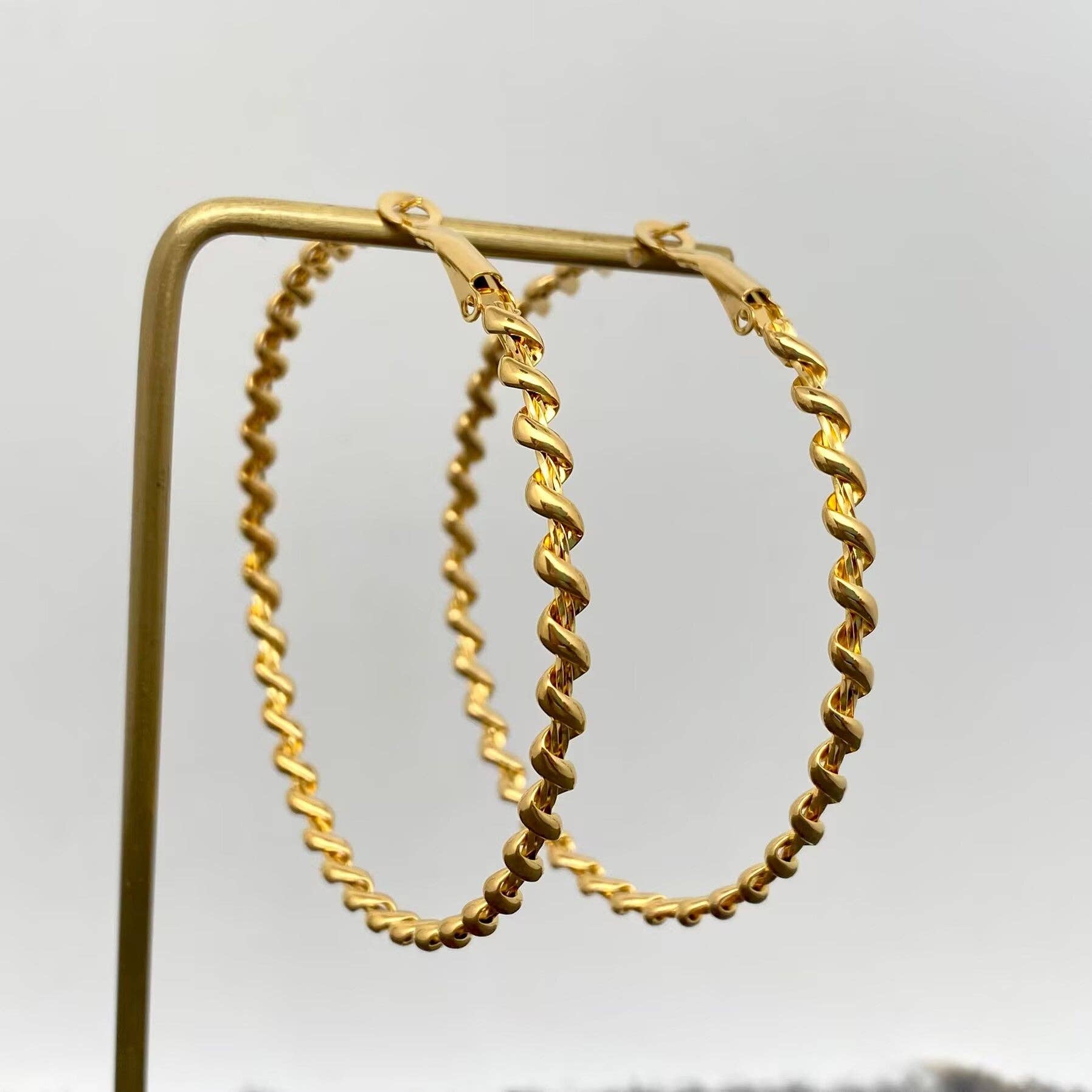 Mio Queena - Wholesale Hoop Earrings - 60mm Inside Diameter 18K Gold Plated SS Hoop Earrings - FGS0