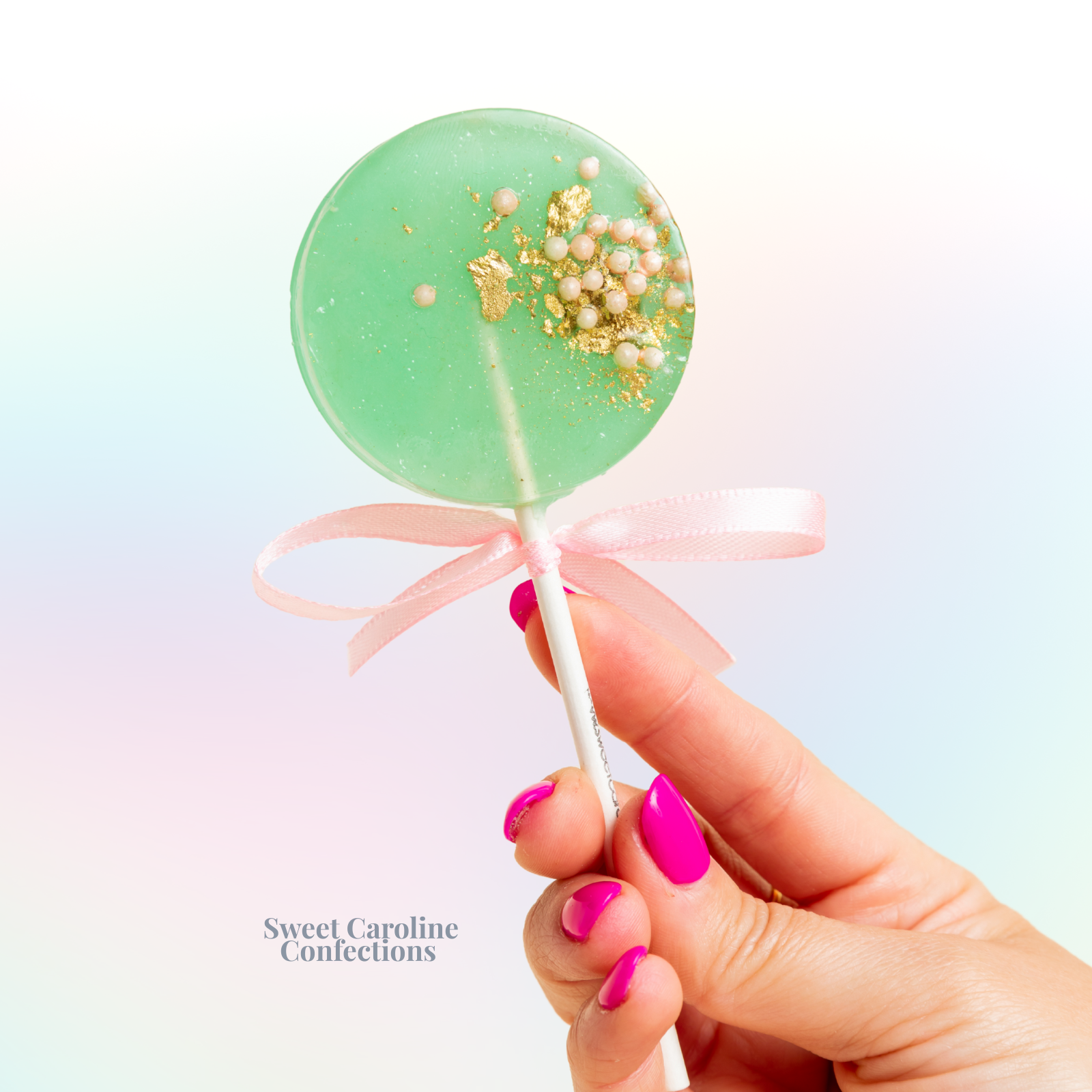 Sweet Caroline Confections – wholesale Lollipop – Sea Foam Green & Pink Lollipops, Pear, 10/Case -VEGAN0