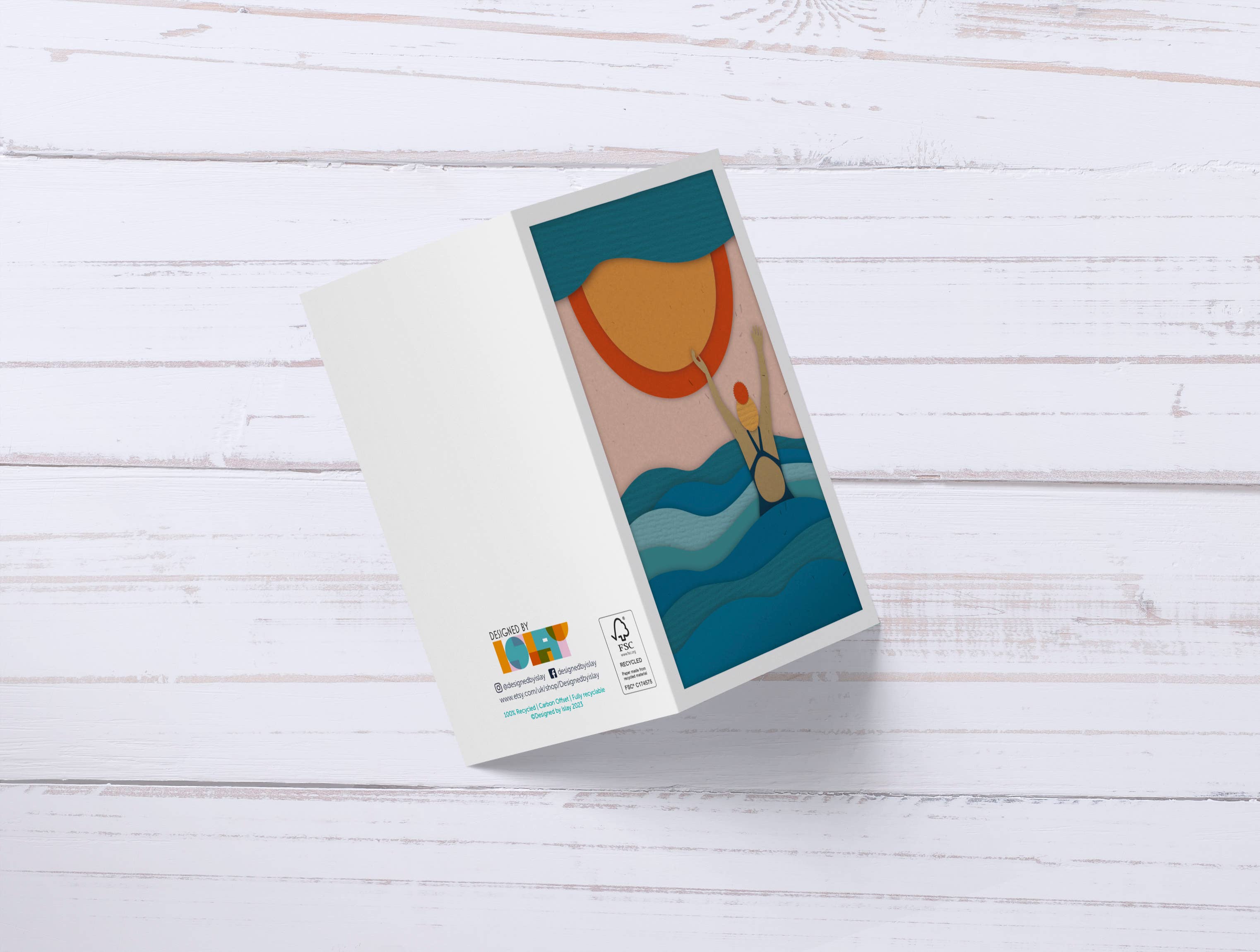 Designed by Islay – wholesale Everyday greeting card – Wild Swimming card | sea & waves | A6 | recycled1