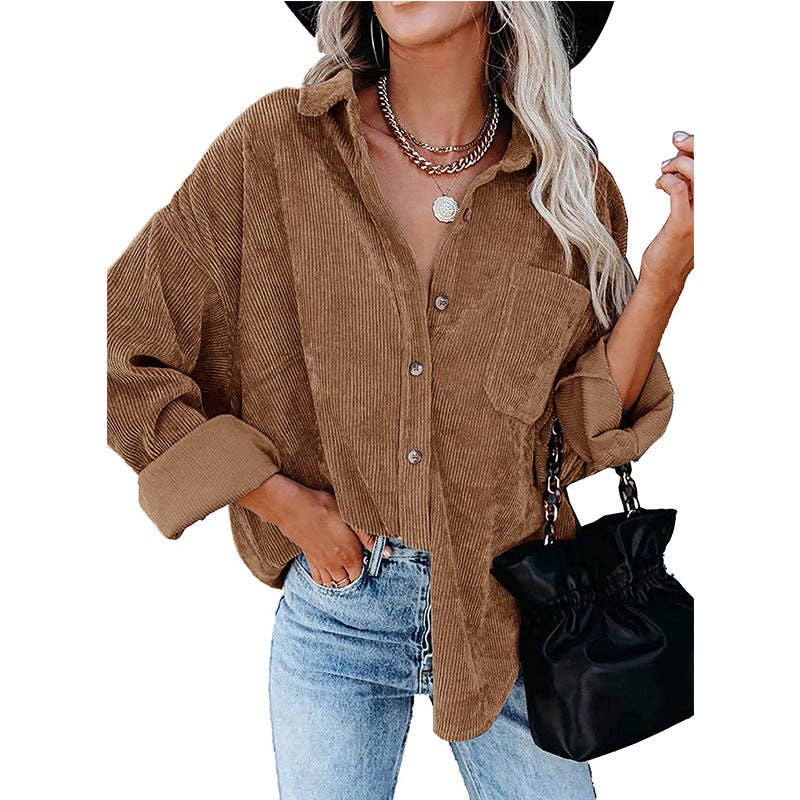 Suhkasana – Camisa com botões no colarinho – Mulher por atacado – Camisa de Bombazina Oversized com Botões e Bolso no Peito10