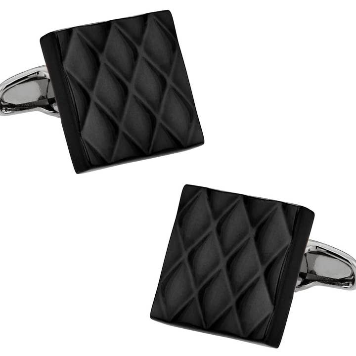 Boutons de manchette matelassé noir métallisé pour la vente par Cuff-Daddy