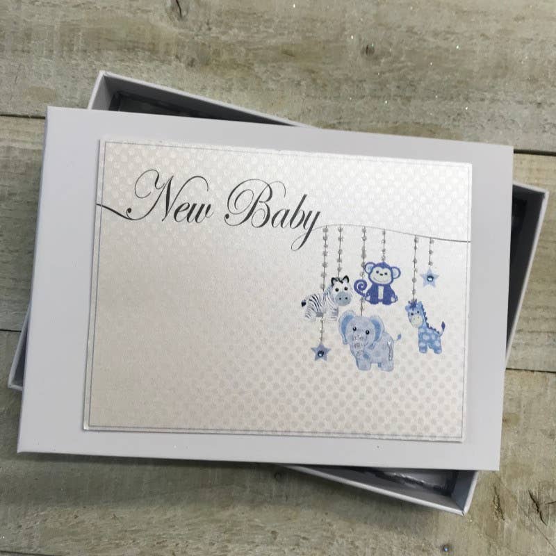 White Cotton Cards – wholesale Keepsake box – Child & baby – Baby Blue Hanging Toys Set with Album, Keepsake Box & Book0