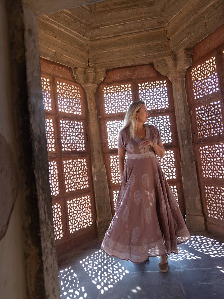 Gayatridevi dream boho beauty dress dark blue and red for wholesale by Aurobelle Ibiza