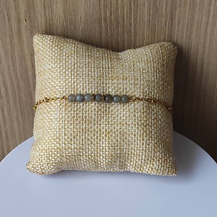 adjustable bracelet, labradorite stone, 4mm beads, steel chain for wholesale by Tendances perles