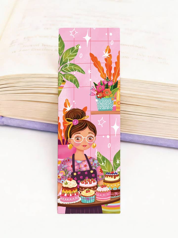 Segnalibro donna ragazza torta dolce amanti dei libri leggere per la vendita all'ingrosso da parte di Aniet Illustration