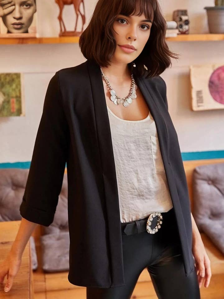 Blazer de Cetim com Gola Xale por atacado de Hoxton Gal