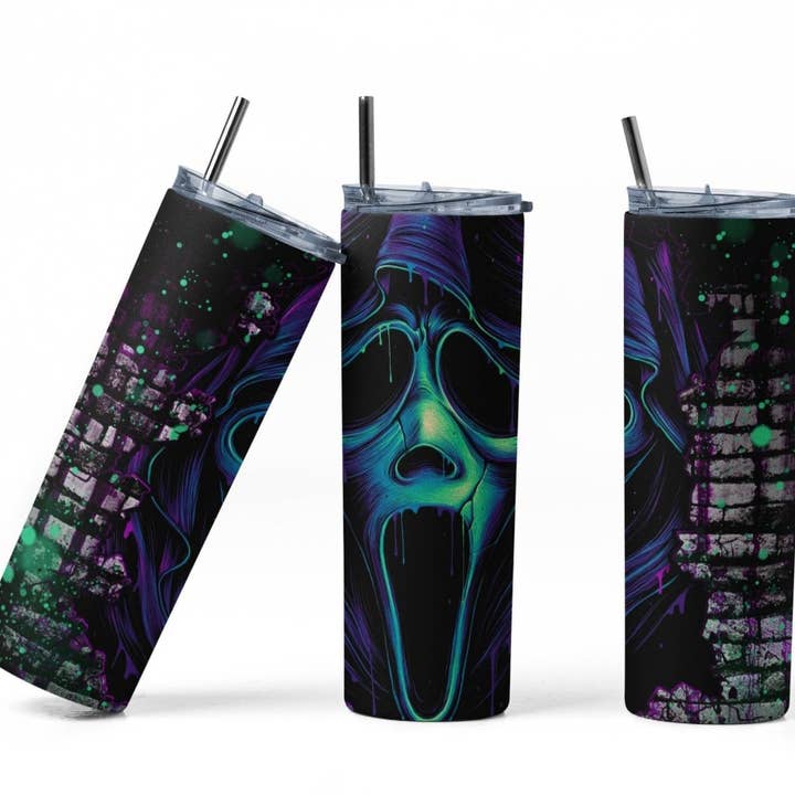 Horror Movie Ghostface 20oz Skinny Tumbler for wholesale by Knotted Gypsy Designs