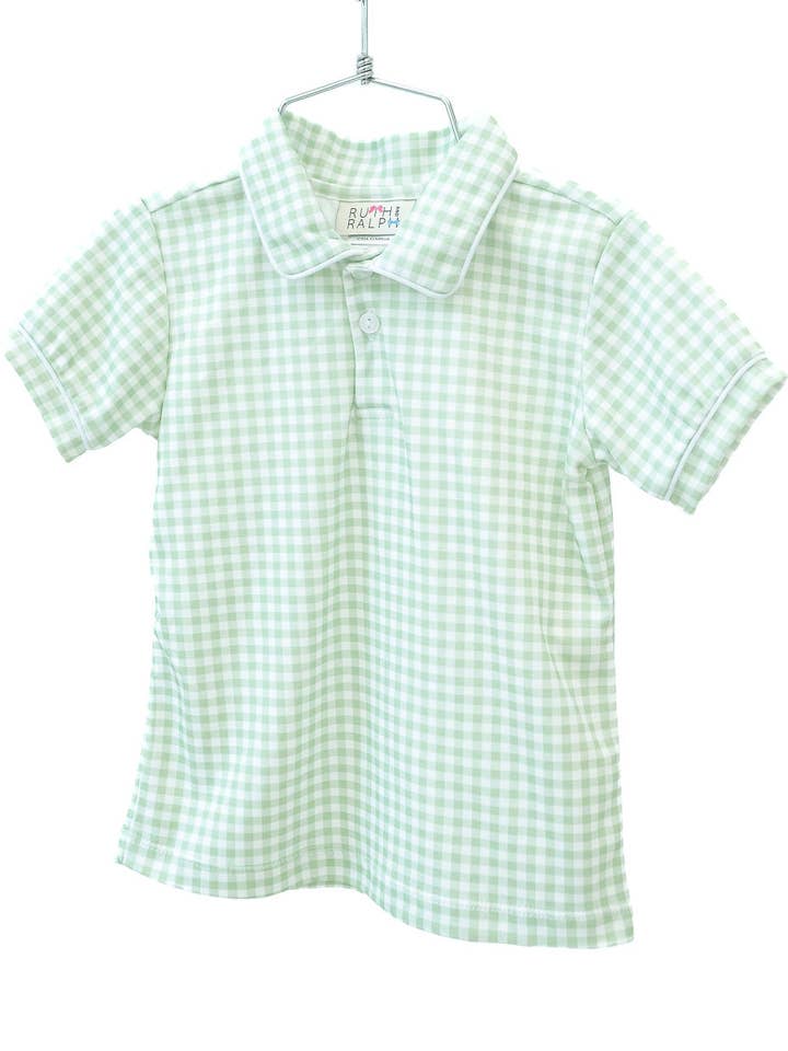 Ruth and Ralph - Wholesale T-Shirt - Kids - Green Gingham Pima Shep Polo