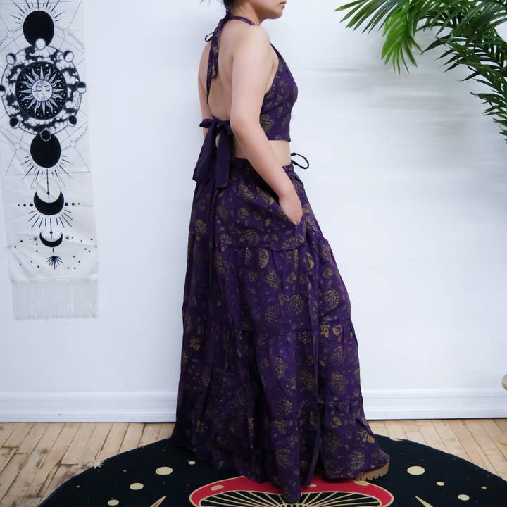Karma Nepal Crafts - Wholesale Top & skirt set – Women's - Flowy Cotton Tiered Skirt with Pockets and Halter Top 6