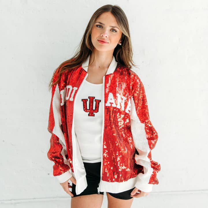 Indiana Trident Adult Sequin Bomber Jacket for wholesale by Boujee Beez