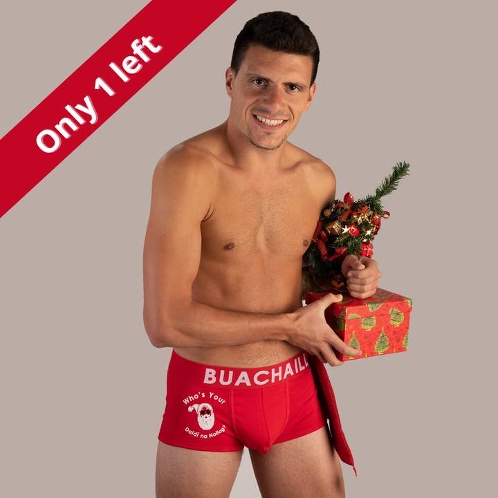 Buachaill na Nollag – Weihnachtliche Boxershorts mit frechem Santa für den Großhandel von BUACHAILL