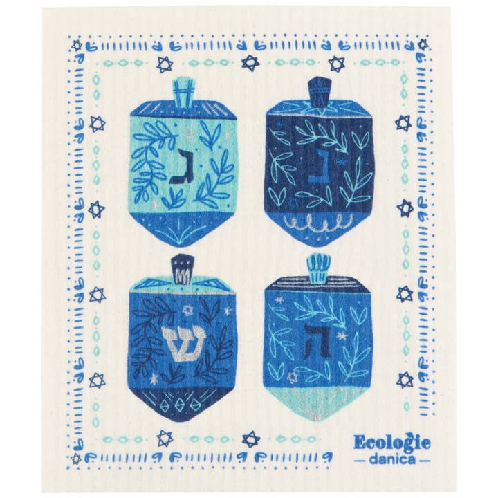 Dreidels Hanukkah Swedish Dishcloth for wholesale by Ecologie