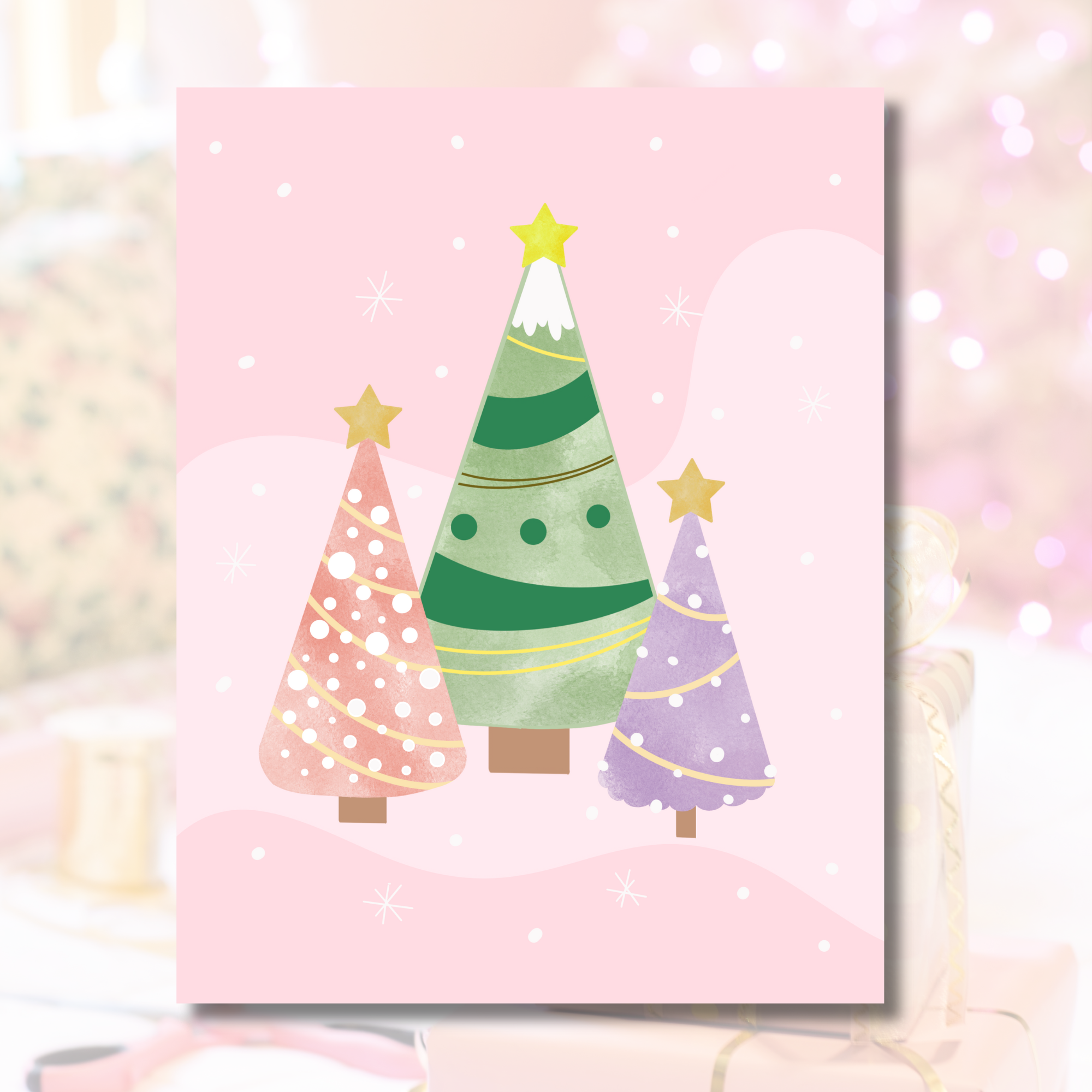 Dumplings and Us – wholesale Christmas card – Whimsical Christmas Trees Card – Pastel Holiday Magic (2025 4