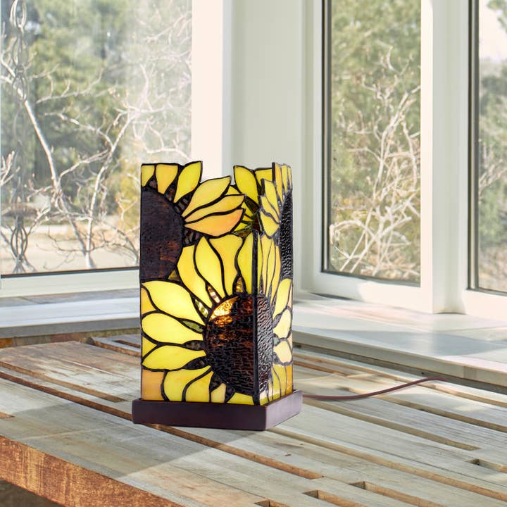 9.75"H Sunflower Rectangle Shade Hurricane Accent Lamp for wholesale by River of Goods